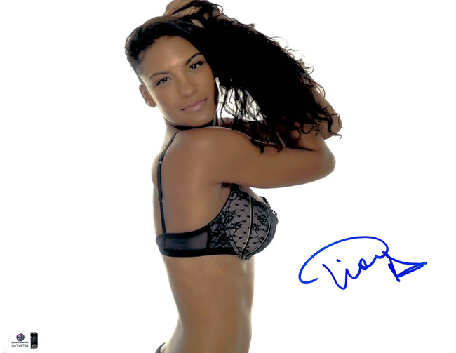 Tia Alexander Signed Autographed 11X14 Photo Sexy Bra Flowing Hair GV748784