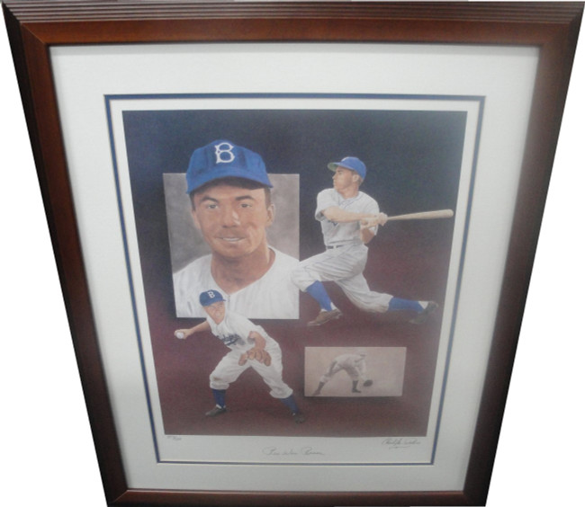 Pee Wee Reese Hand Signed 18x24 Lithograph Photo Custom Framed GA COA