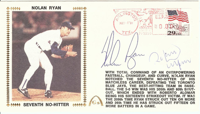 Nolan Ryan Roberto Alomar Dual Signed Autographed First Day Cover  JSA U06484