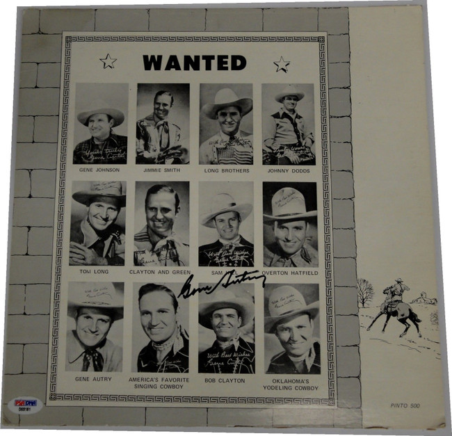 Gene Autry Signed Auto Record Cover Signed Wanted Cowboy W/ Record PSA D03181