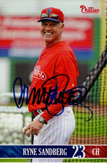 Ryne Sandberg Auto Autographed 4X6 Promo Card Phillies Cubs Legends Sharpie COA