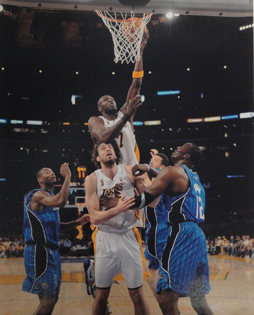 Lamar Odom 16x20 Photograph UNSIGNED Championship Trophy Lay Up LA Lakers