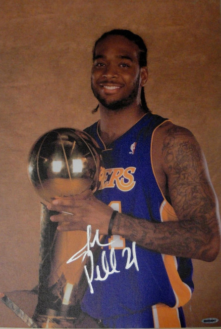 Josh Powell Hand Signed Autographed 13x20 Canvas Los Angeles Lakers W/Trophy UDA