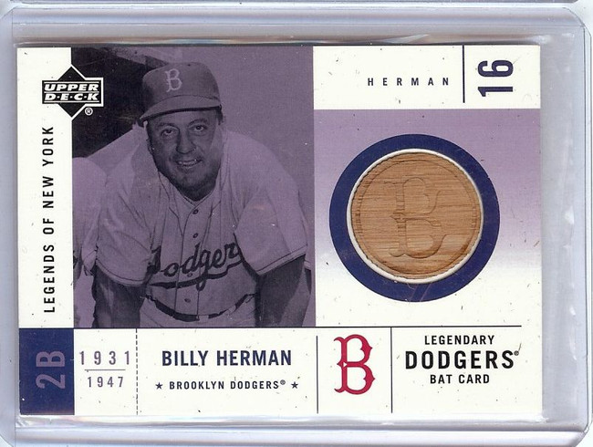 Billy Herman 2001 Upper Deck Legends of New York Bat Relic Dodgers #LDB-BH