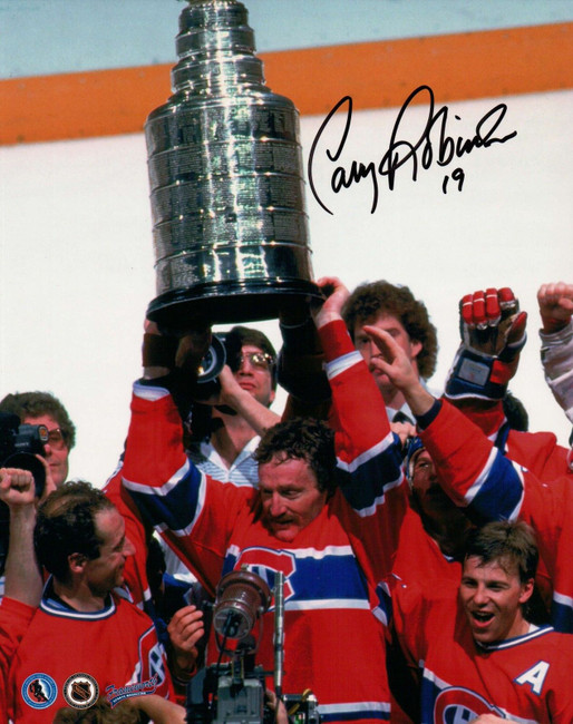 Larry Robinson Signed 8X10 Autograph Photo Canadiens Stanley Cup Over Head w/COA