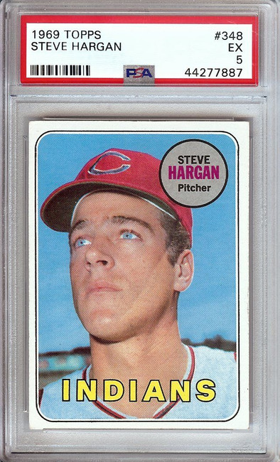 Steve Hargan 1969 Topps Vintage Baseball Card Graded PSA 5 EX Indians #348