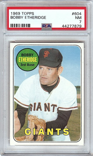 Bobby Etheridge 1969 Topps Vintage Baseball Card Graded PSA 7 NM Giants #604