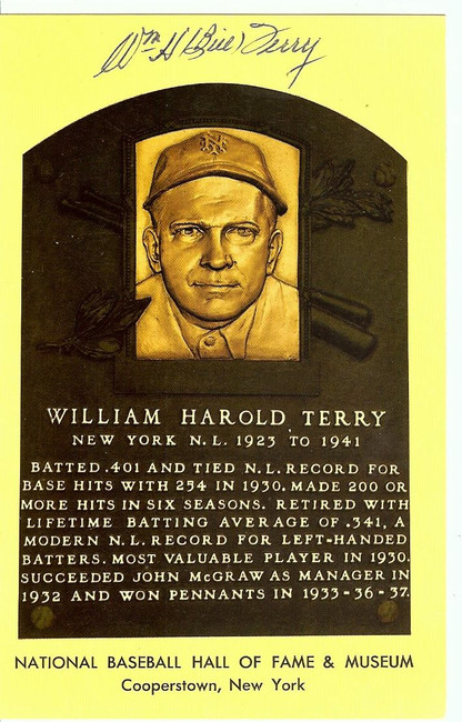 William Bill Terry Signed Autographed Hall of Fame Postcard Giants GX31256