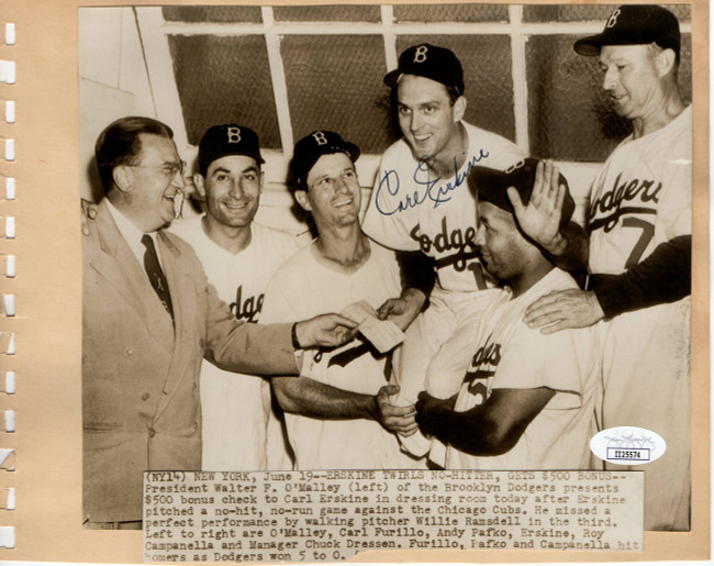 Carl Erskine Duke Snider Autographed Vintage Scrapbook Page Dodgers JSA II25574