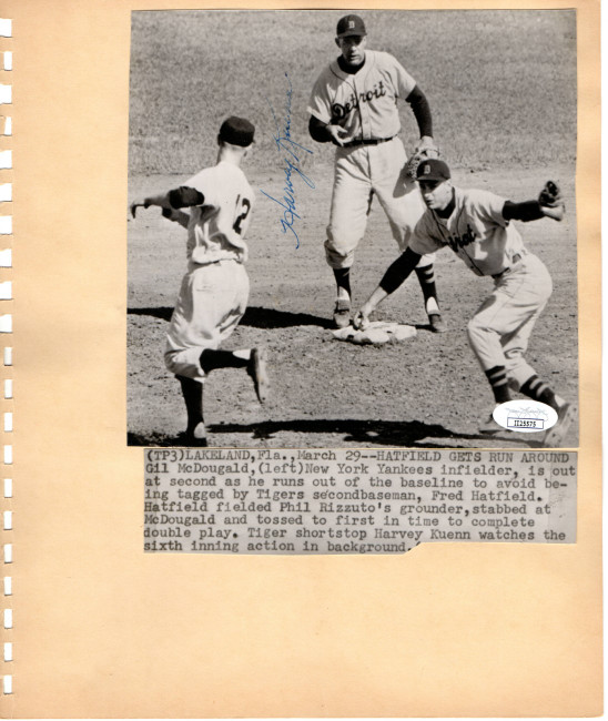 Harvey Kuenn Autographed Vintage Wire Photo Scrapbook Page Tigers JSA II25575