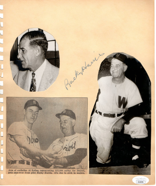 Bucky Harris Signed Autographed Vintage Scrapbook Page Senators JSA II25576