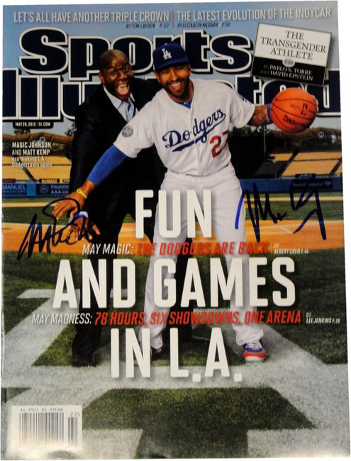 Magic Johnson Matt Kemp Dual Hand Signed Sports Illustrated Magazine COA 25867