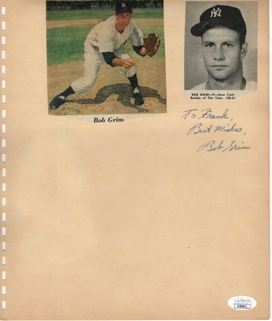 Bob Grimm Bill Hunter Signed Autographed Scrapbook Page NY Yankees JSA II59901