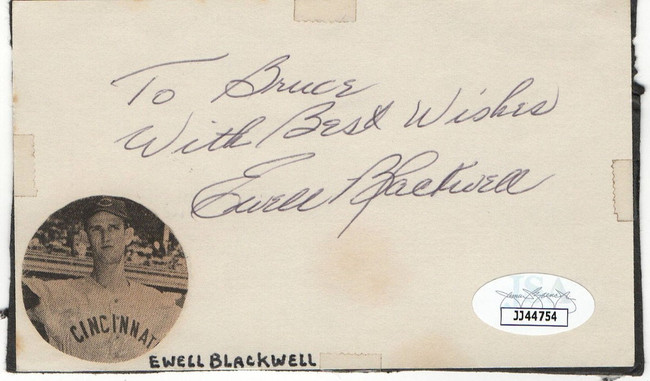 Ewell Blackwell Signed Autographed Index Card Cincinnati Reds JSA JJ44754