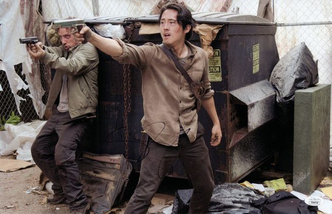 Steven Yeun Signed Autographed 11X17 Photo The Walking Dead w/Gun JSA JJ44716