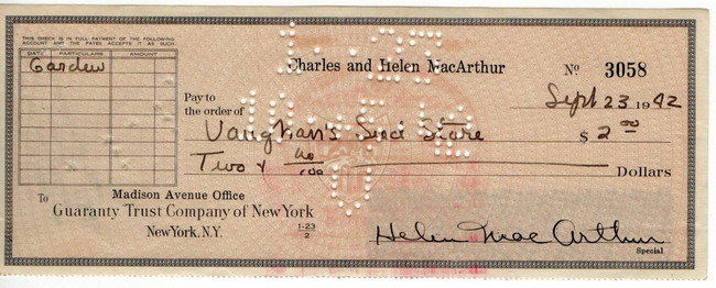 Helen Hayes Signed Autographed Bank Check Legendary Actress 1942 JSA LL48112