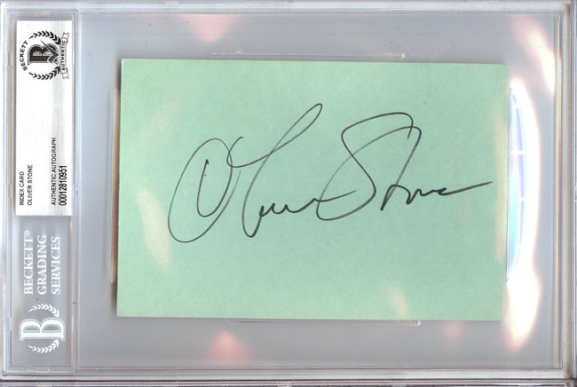 Oliver Stone Signed Autographed 4X6 Index Card Legendary Director Beckett BGS