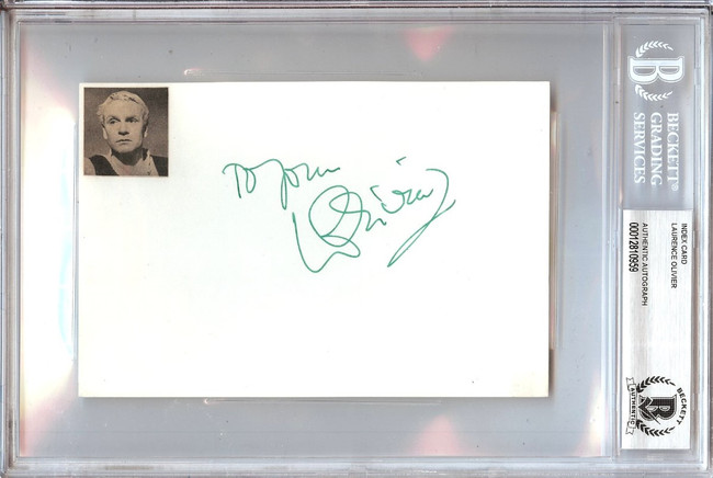 Laurence Olivier Signed Autographed 4X6 Index Card Hollywood Legend Beckett BGS