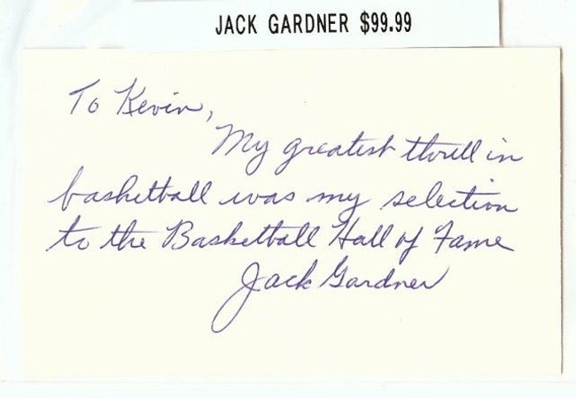 Jack Gardner Signed Index Card Auto Autograph Kansas A