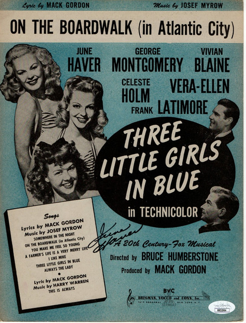 June Haver Signed Autographed Sheet Music Three Little Girls in Blue JSA RR32964