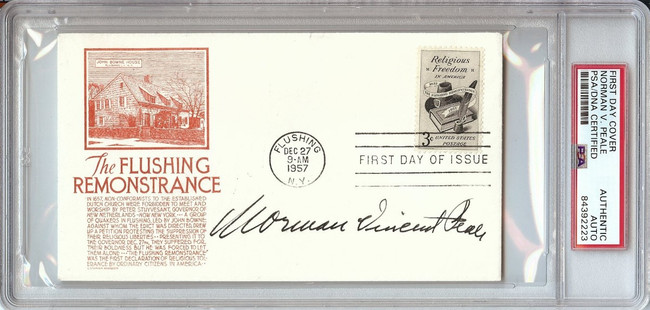 Norman Vincent Peale Signed Autographed First Day Cover Author PSA/DNA Slabbed
