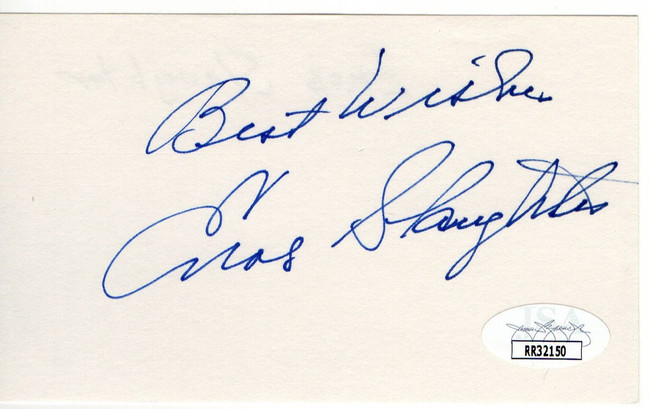 Enos Slaughter Signed Autographed 3X5 Index Card St. Lous Cardinals JSA RR32150