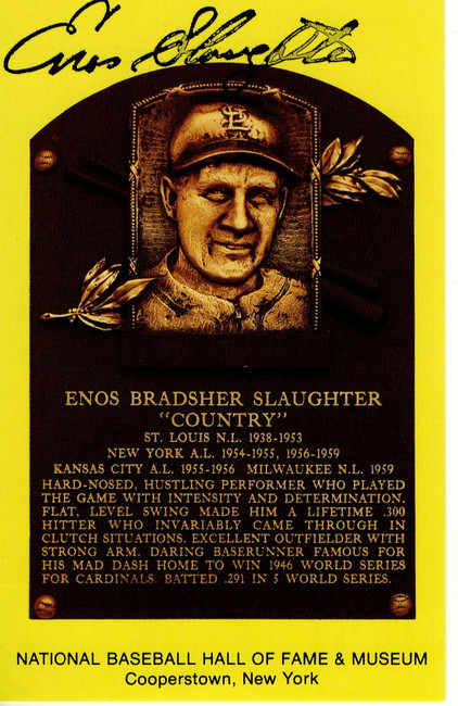 Enos Slaughter Signed Autographed Hall of Fame Postcard Cardinals BAS BB38578