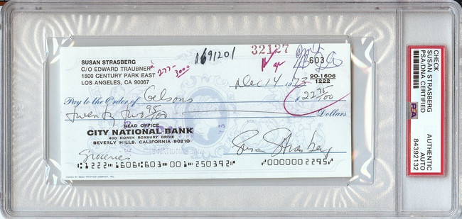 Susan Strasberg Signed Autographed Bank Check Actress Author 1973 PSA/DNA