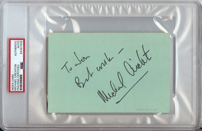 Michael Crichton Signed Autographed Index Card Writer Author PSA/DNA Slabbed