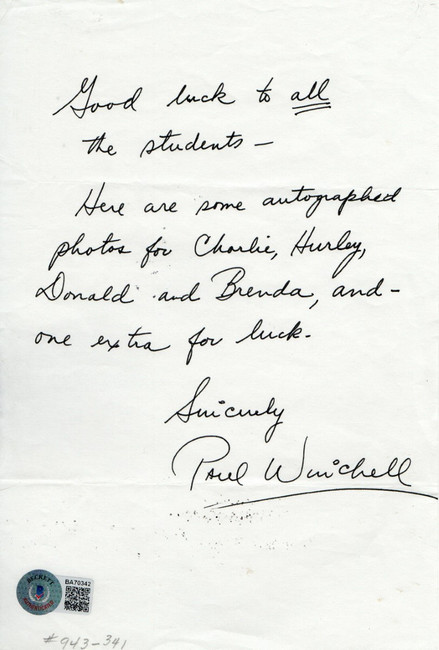 Paul Winchell Signed Autographed Personal Letter Actor Ventriloquist BAS BA70342