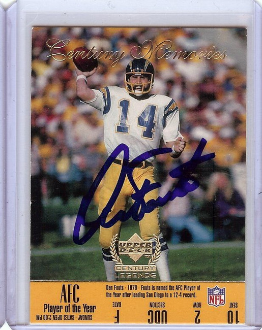 Dan Fouts 1999 UD Century Legends Hand Signed Autographed  #180 JSA AB41652