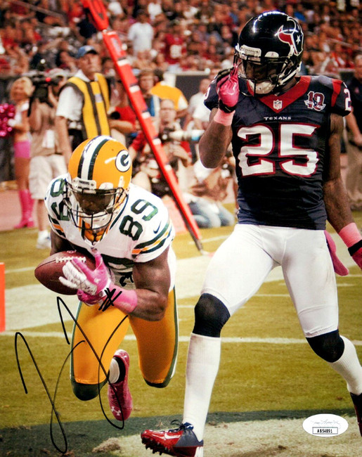 James Jones Signed Autographed 8X10 Photo Packers TD vs. Texans JSA AB54891