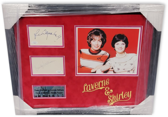Penny Marshall Cindy Williams Dual Signed Cuts Laverne & Shirley Collage JSA