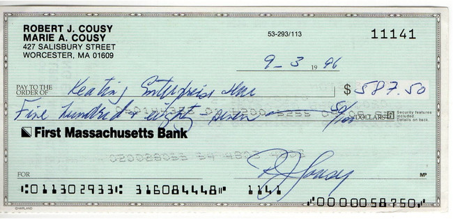 Bob Cousy Signed Autograph Personal Bank Check Boston Celtics #11141 JSA AC71373