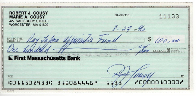 Bob Cousy Signed Autograph Personal Bank Check Boston Celtics #11133 JSA AC71377