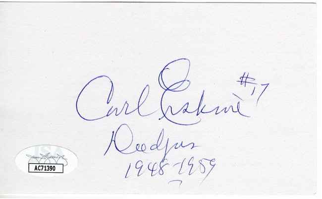 Carl Erskine Signed Autographed Index Card "Dodgers 1948 - 1959" JSA AC71390