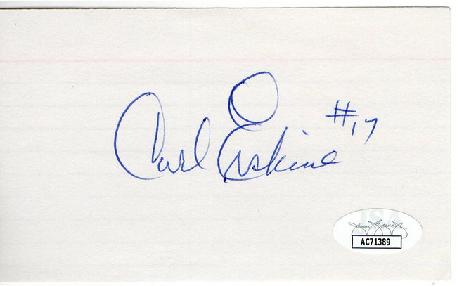 Carl Erskine Autographed Index Card Brooklyn Los Angeles Dodgers JSA AC71389