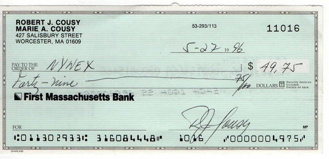 Bob Cousy Signed Autograph Personal Bank Check Boston Celtics #11016 JSA AC71360