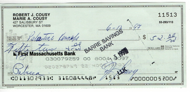 Bob Cousy Signed Autograph Personal Bank Check Boston Celtics #11513 JSA AC71334