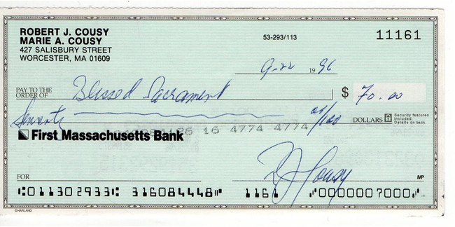 Bob Cousy Signed Autograph Personal Bank Check Boston Celtics #11161 JSA AC71349