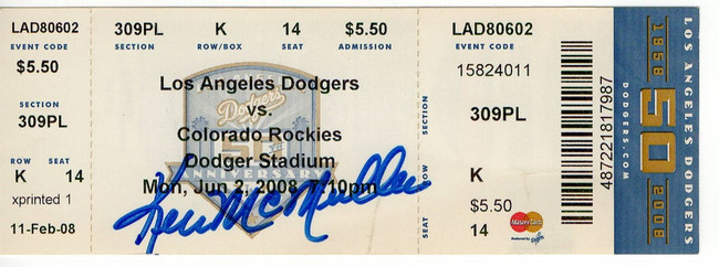 Ken McMullen Signed Autographed Ticket Stub Los Angeles Dodgers JSA AC71395