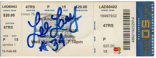 Lee Lacy Signed Autographed Ticket Stub Los Angeles Dodgers JSA AC71397