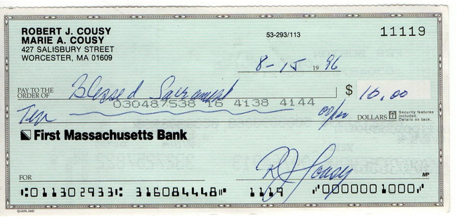 Bob Cousy Signed Autograph Personal Bank Check Boston Celtics #11119 JSA AC71355