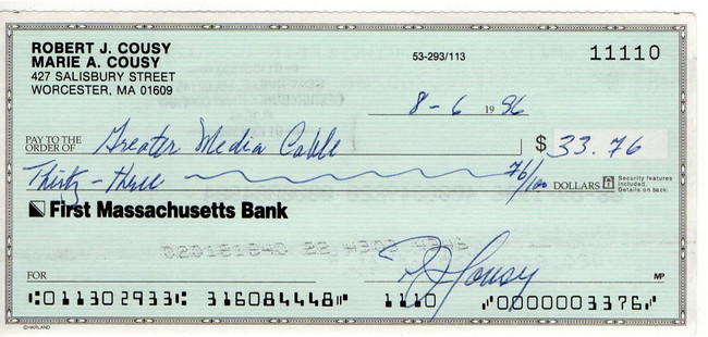 Bob Cousy Signed Autograph Personal Bank Check Boston Celtics #11110 JSA AC71357