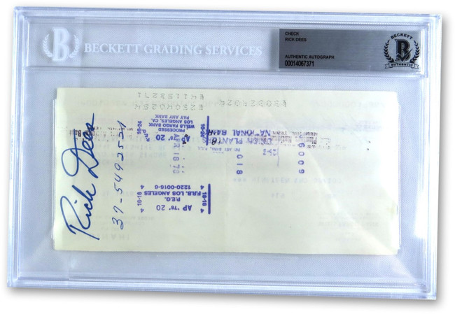 Rick Dees Signed Autographed Bank Check Dinah! Show March 1978 Beckett Slabbed