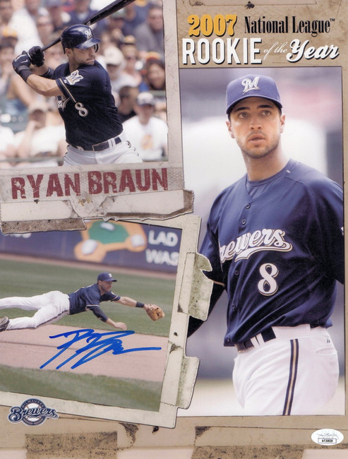 Ryan Braun Signed Autographed 11X14 Photo Brewers 2007 ROY Collage JSA AF20839