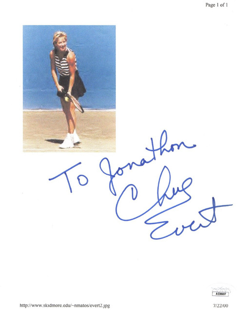Chris Evert Signed Autographed 8.5X11 Paper Photo Tennis Legend JSA AD30697
