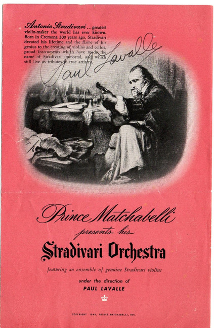 Paul Laballe Signed Autographed Program Stradivari Orchestra 1944 JSA AD30797