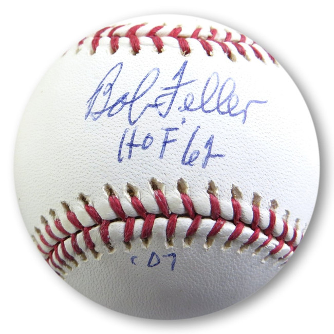 Bob Feller Signed Autographed Baseball Indians HOF 62 Inscribed