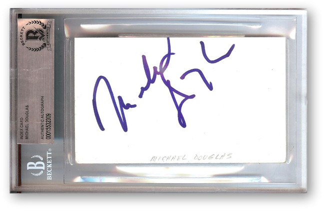 Michael Douglas Signed Autographed Index Card Basic Instinct Wallstreet BAS 2309